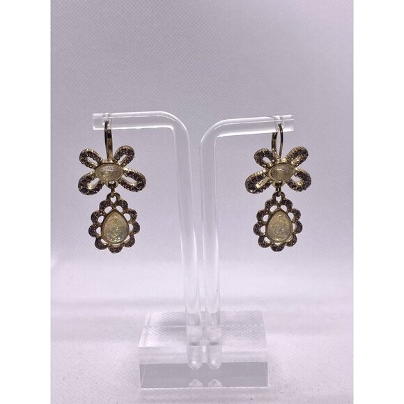 Vintage Gold Tone Crystal Flower Drop Earrings Dangle Rhinestone Art Deco 50s - Picture 7 of 7